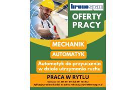 <b> KB RYTEL - OFERTY PRACY. AUTOMATYK DO PRZYUCZENIA W DZIALE UTRZYMANIA RUCHU, AUTOMATYK W DZIALE UTRZYMANIA RUCHU, MECHANIK (KONTAKT, SZCZEGÓŁY) </b>